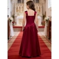 thumbnail image 3 of Yartina Junior Bridesmaid for Teens Ruched Long Maxi A Line Split Satin Flower Girl Formal Gown for Wedding Burgundy 8, 3 of 7