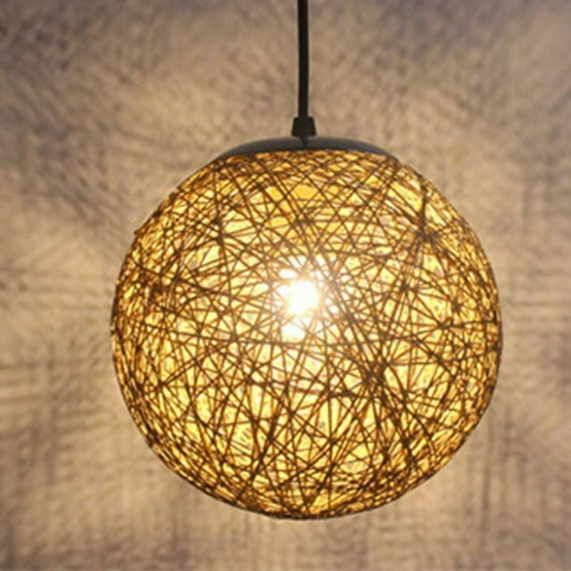 Luz colgante retro marrón claro Globo de ratán redondo 15 cm, lámpara de araña Lámpara de techo DIY E27 para sala de estar Restaurante Centro comercial Bar
