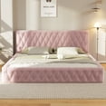 thumbnail image 3 of Harper & Bright Designs Pink Queen Size Upholstered Bed with Tufted Headboard, Modern Velvet Platform Bed W/Wooden Slat Support for Bedroom Guest Room, 3 of 9
