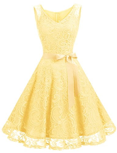 Dressystar 0010 Women Floral Lace Bridesmaid Party Dress Short Prom Dress V  Neck Yellow XXXL - Walmart.com