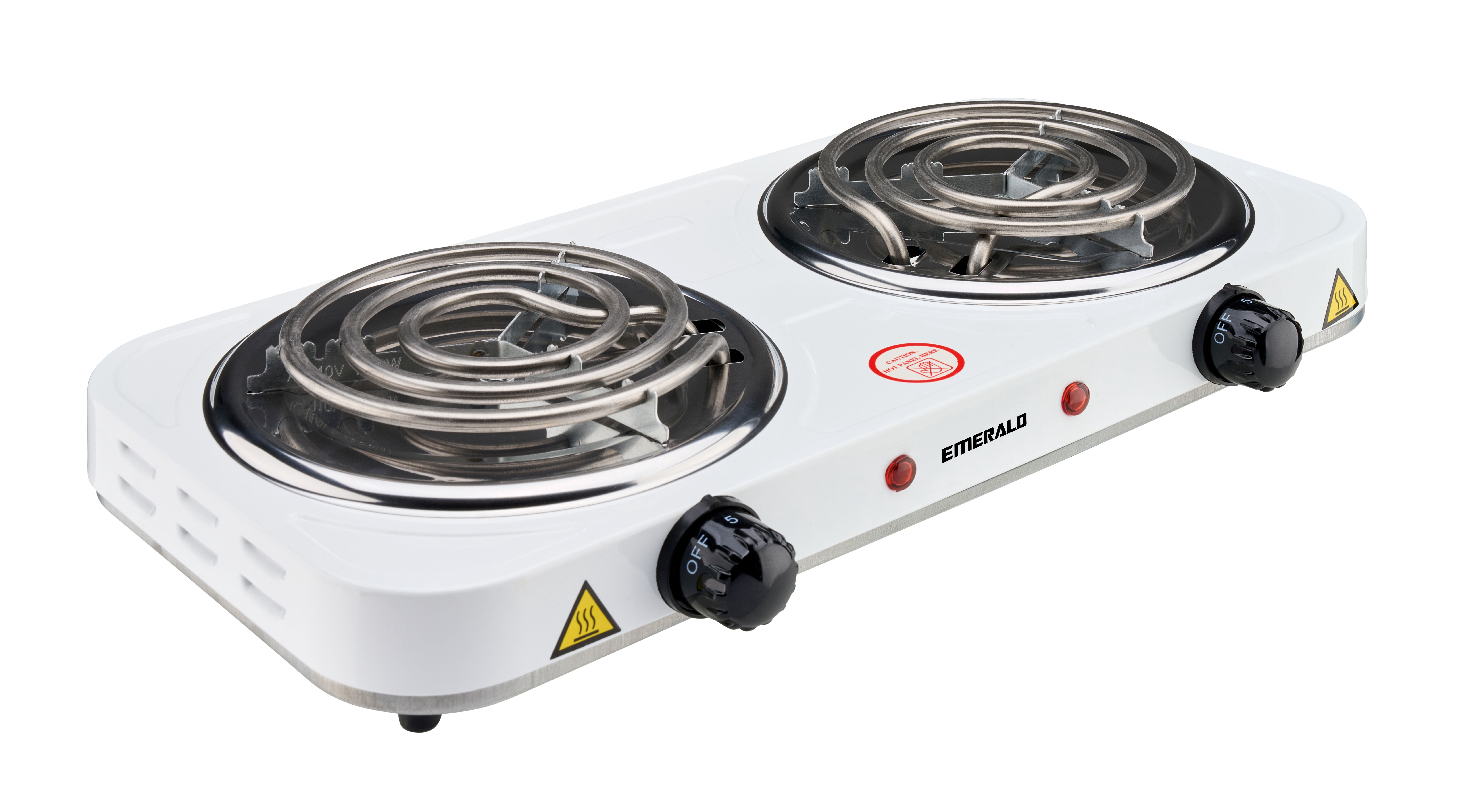 Emerald Compact & Portable, 2000W (2x1000W) Electric Double Burner 5.5" Coils Stovetop - White