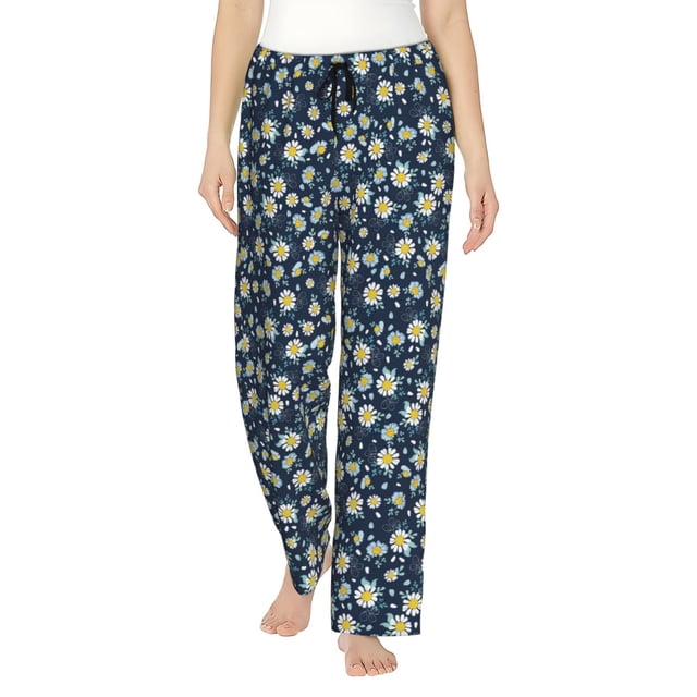 Fotbe Daisy Floral B Pantalones de Pijama para Mujer, Pantalones de Dormir, Pantalones Pj con Cordón y Bolsillos-3X-Large