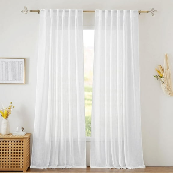 EnjinZZ Semi Sheer Curtains 102 inches Long, Back Tab Light Filtering Half Privacy Window Curtains & Drapes for Bedroom Living Room, White, W 52 x L 102 inches, 2 Panels Set
