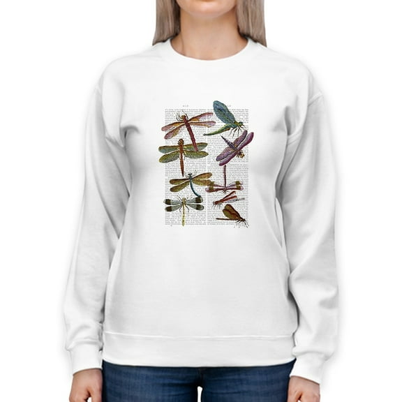 Dragonflies On Paper Sweatshirt Women -Fab Funky Designs, Female Medium