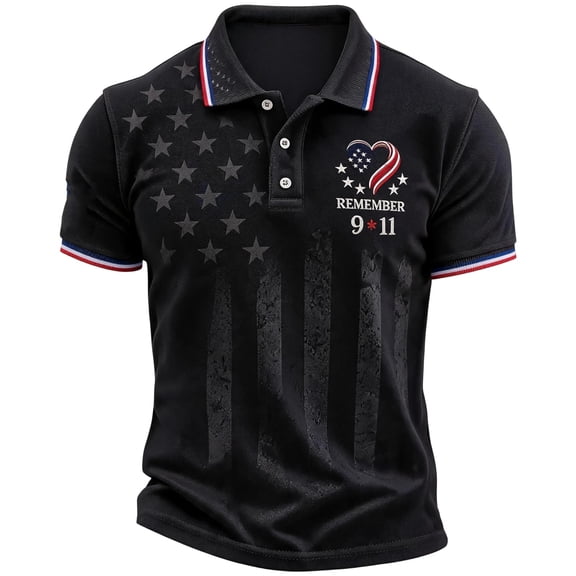25th Anniversary 9/11 Commemorative Polo Shirt Men Patriotic Never Forget Twin Towers Patriot Day Remembrance Short Sleeve Graphic Tee
