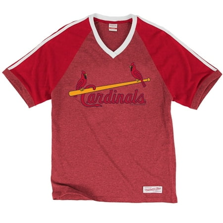 Mitchell Base - St. Louis Cardinals Mitchell & Ness Take Your Base V-Neck T-Shirt - Red