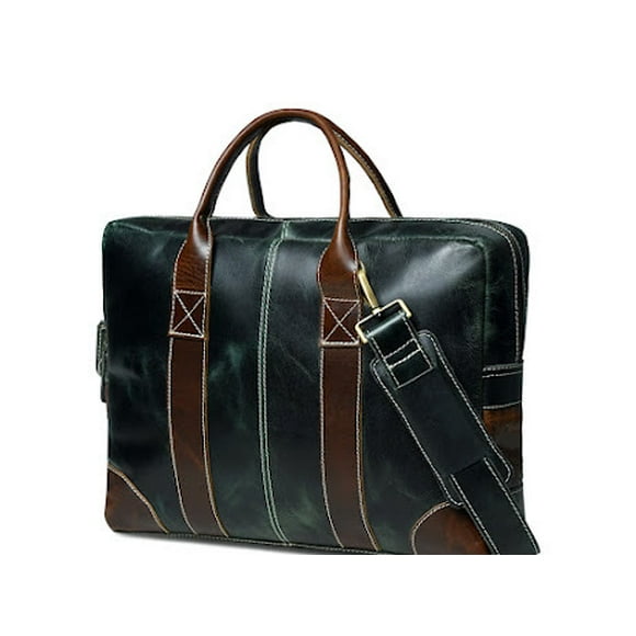 Green Leather and Brown Two Tone Laptop Brief