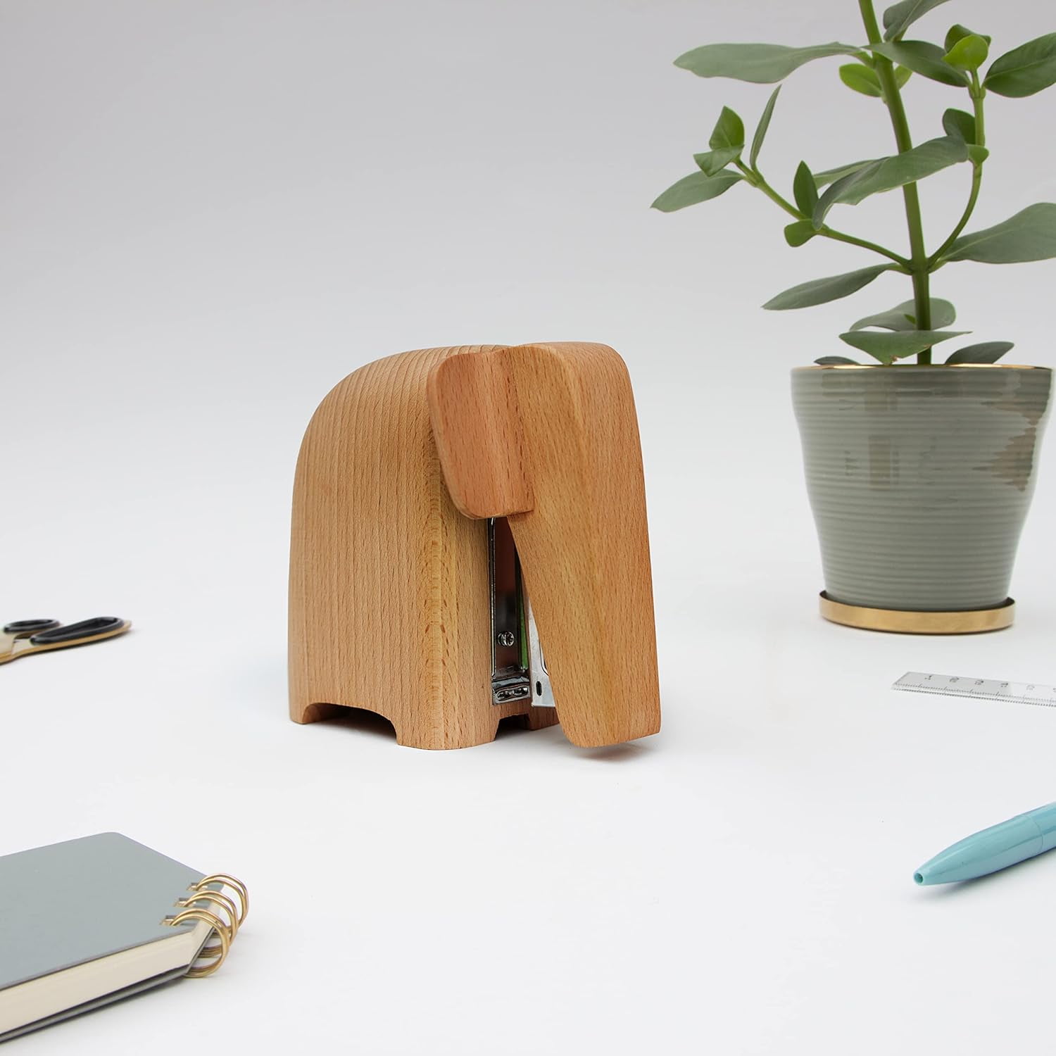 Suck UK Elephant Stapler | Elephant Gifts for Animal Lovers | Wooden Elephant Desk Accessories | Office Supplies for Unforgettable Desk Decor | Office Desk Staplers | Elephant Decor | Large