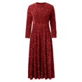 thumbnail image 3 of Dresses for Women Sequin Round Neck Long Sleeve Velvet Sparkly Pleated Sun Dress Red S, 3 of 4