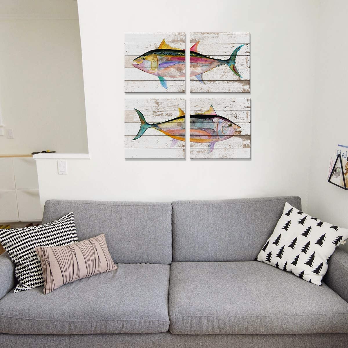 Tuna Fish Wall Decor Modern Canvas Art Ocean Beach Bathroom Coastal Decor Rustic Nautical Fish Pictures Kitchen Sea Animal Painting Marine Life Artwork for Bedroom Dinner Room Home Decorations