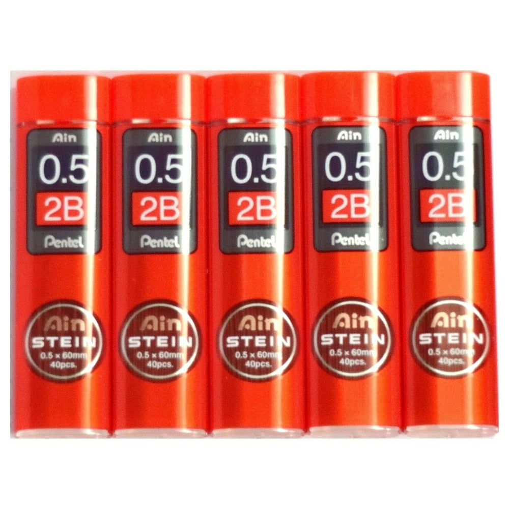 Pentel Ain Pencil Leads 0.5mm 2B, 40 Leads X 5 Pack/total 200 Leads