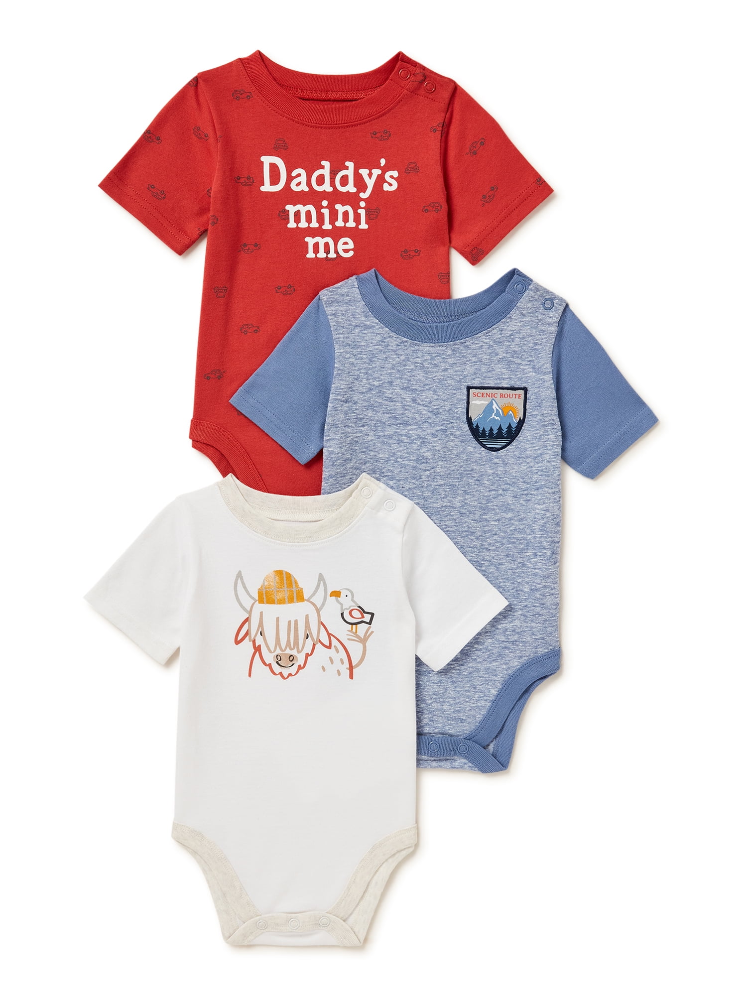 Garanimals Baby Boy Short Sleeve Bodysuit Multipack, 3-Pack, Sizes 0/3M-24M