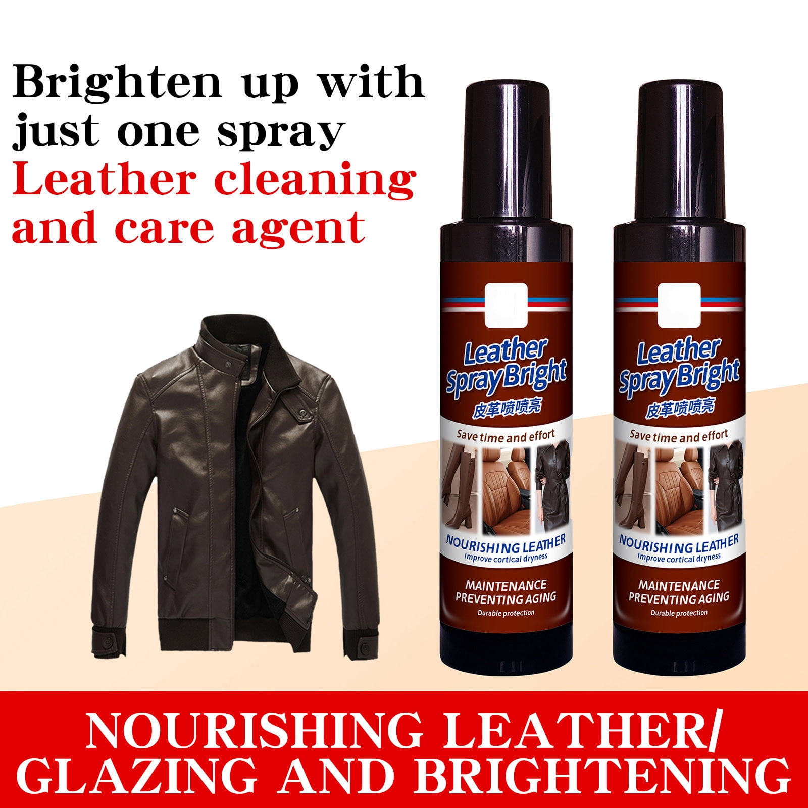 cpengpj Leather Care Spray 1-Piece 6.76 oz, Deep Nourishing Decontamination Polishing Refurbishment Formula, Prevents Fading Improves Brightness for Leather Furniture