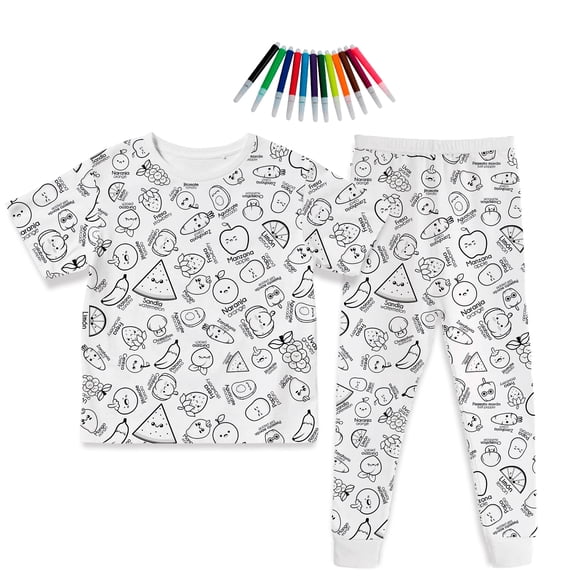 Pijama DIY de Niños Unisex De Frutas y Verduras Bilingüe Didáctico Para Colorear Con Plumones Incluidos