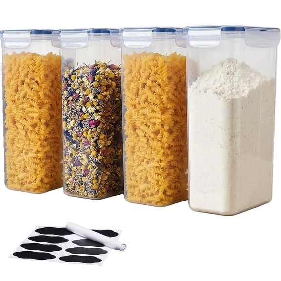 4 Pack Airtight Food Storage Containers with Lids,Containers for Pantry Organization and Storage, BPA Free Kitchen Canisters for Spaghetti, Flour, Sugar and Noodles Come with free labels And