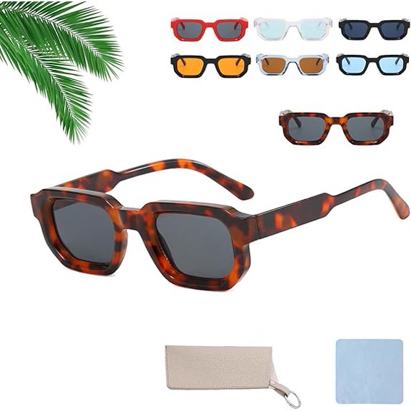 6 - Pack Vintage Rectangle Frame Sunglasses for Men & Women with Uv400 Protection,Stylish Retro Thick Frame Light Sun Glasses(A2)