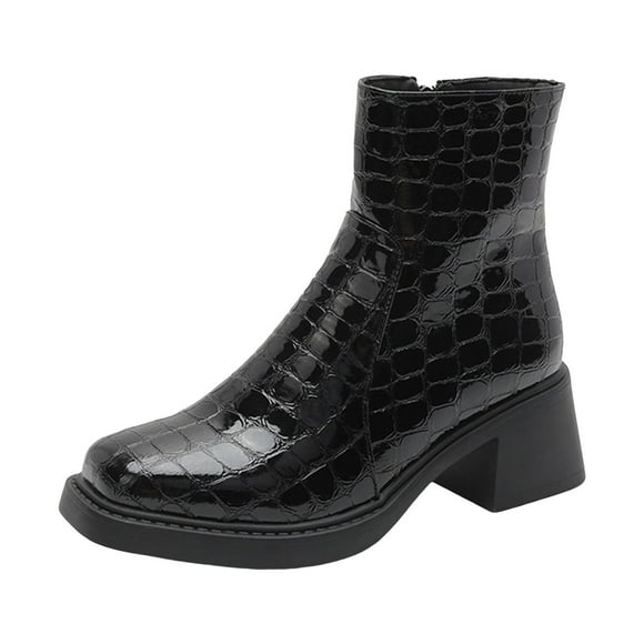Women's Platform Chelsea Combat Boots Sparkly Metallic Leather Square Toe Chunky Heeled Short Ankle Booties