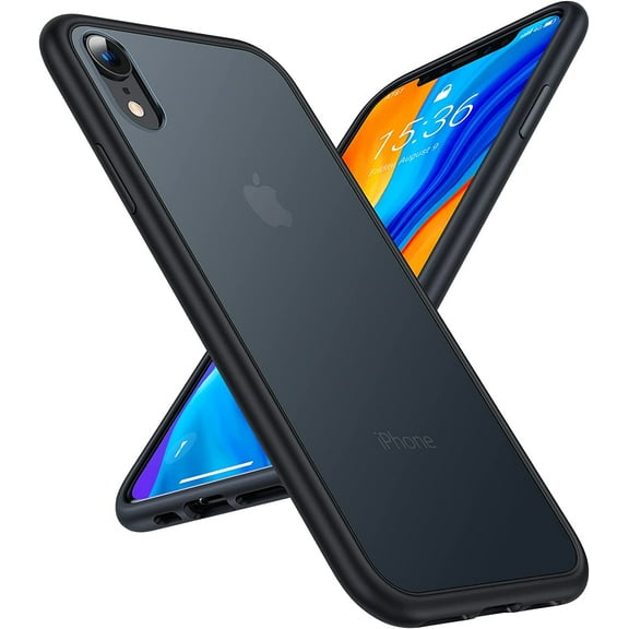 Shockproof Compatible for iPhone XR Case [8 FT Military Grade Drop Tested] Translucent Matte Hard PC Back iPhone XR Phone Case with Soft Silicone Edge Slim Protective Case for iPhone XR, Black