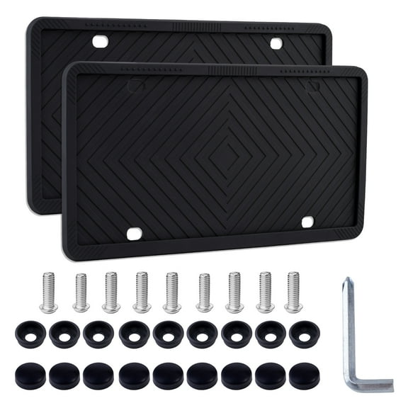 Oulastool Black Silicone License Plate Frames, 2 Pack Rust-Proof, Rattle-Proof, Weather-Proof Car Accessories