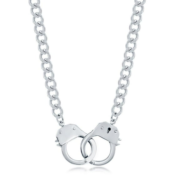 Interlocking Handcuff Lock Partners in Crime Pendant 22” Link Chain Stainless Steel Statement Necklace for Men and Ladies