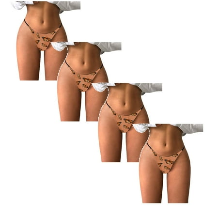 

Womens Underwear Brief Printed Underpants Comfort Low Rise Soft T Back Panties4PC