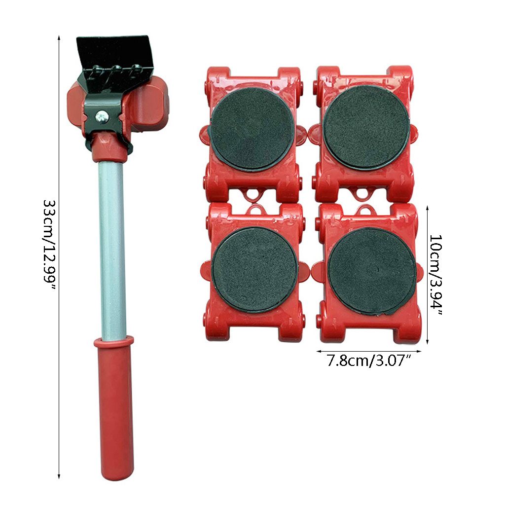 XISAOK Furniture Mover Tool Transport Lifter Heavy Stuffs Moving 4 Wheeled Roller with 1 Bar Set