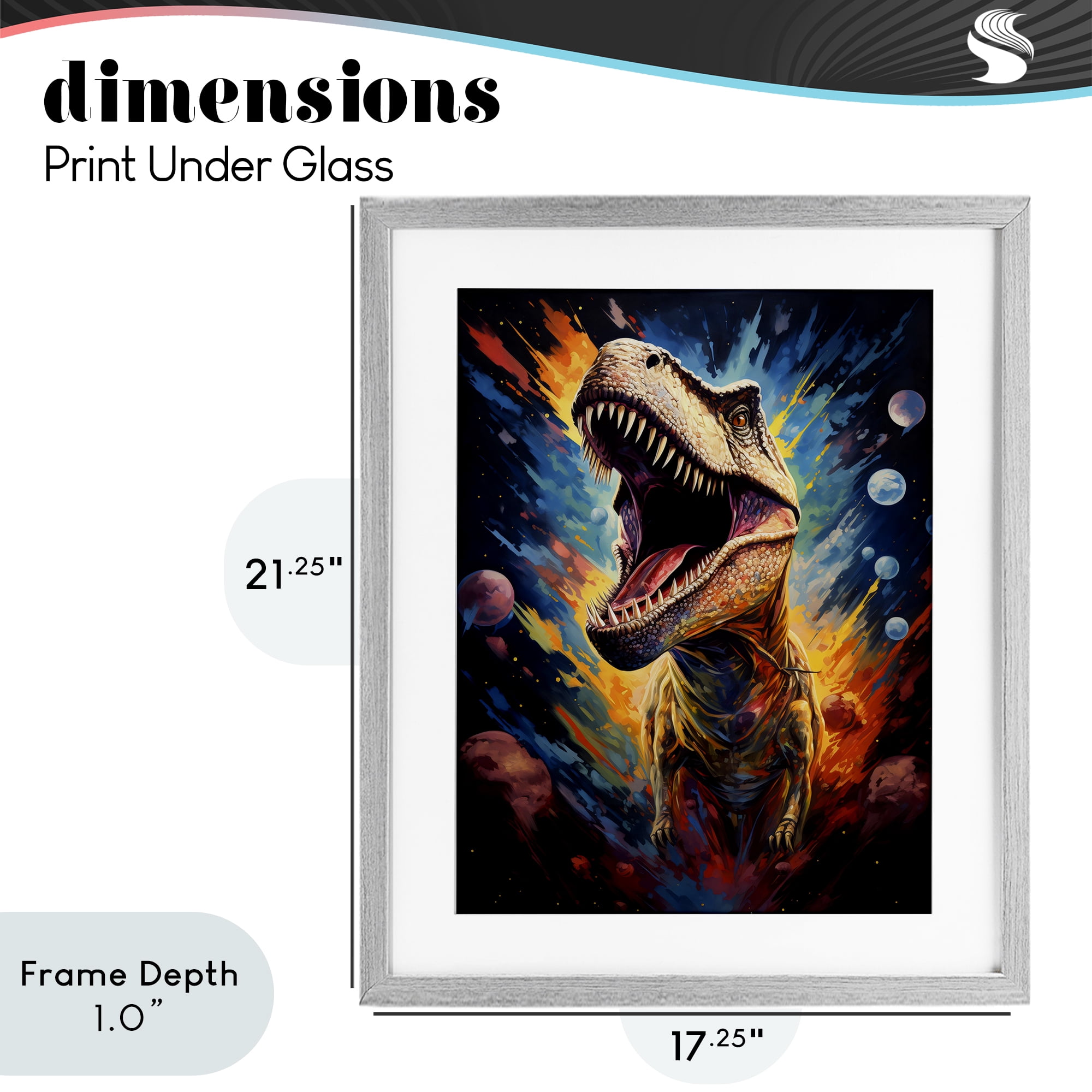 Stupell Industries Dinosaur with Planets Gray Framed Print Under Glass, design by Creative Studio