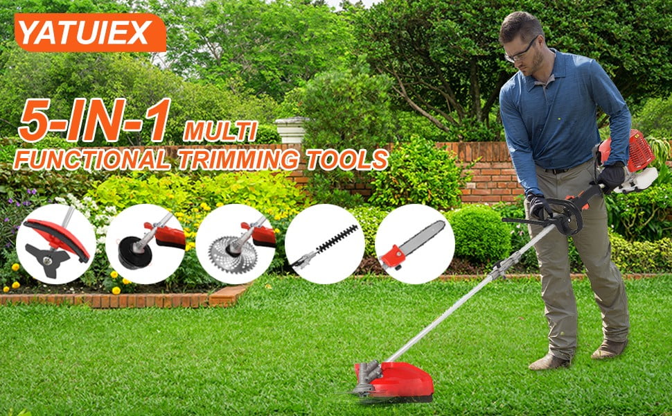 Floseru 52CC 2-Cycle Weed Eater Gas Powered,2.3 KW String Trimmer Edger,Hedge Trimmer and Brush Cutter Blade, 2026 Upgrade 5-in-1 Multi Yard Care Tools, Rubber Handle & Shoulder Strap for Weeds