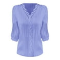 thumbnail image 3 of yunLCZ Basic T Shirts Women Summer Lace V Neck Plain Lace Elegant Shirt Fashion Solid Color Elegant Blouse 3/4 Length Sleeve Plus Size Scrub Tops, 3 of 3