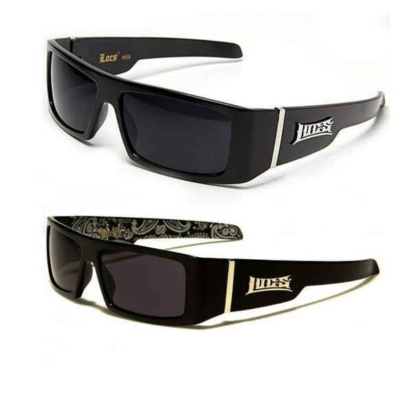 2 Pack Deal 9058 Locs 1- Black w/ Silver BANDANA & 1- Black Sunglasses Gangster Shades