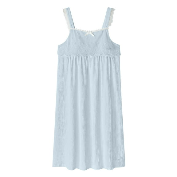 Hrsba Womens Satin Nightgowns Solid Color Strappy Bow Long Sleep Dress Lightweight Summer Soft Breathable Fabric Sleepwear