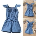 thumbnail image 2 of Baby Dress Girl's Summer Small Flying Sleeve Vest Lace Solid Color Denim Dress Toddler Dresses Blue 18-24Months, 2 of 7