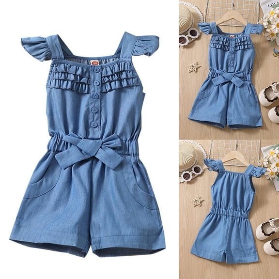 WSMEA Girls Dresses Casual Denim Long Denim Style Small Flying Sleeve Vest Lace Solid Color Denim Youth Shirt Dress