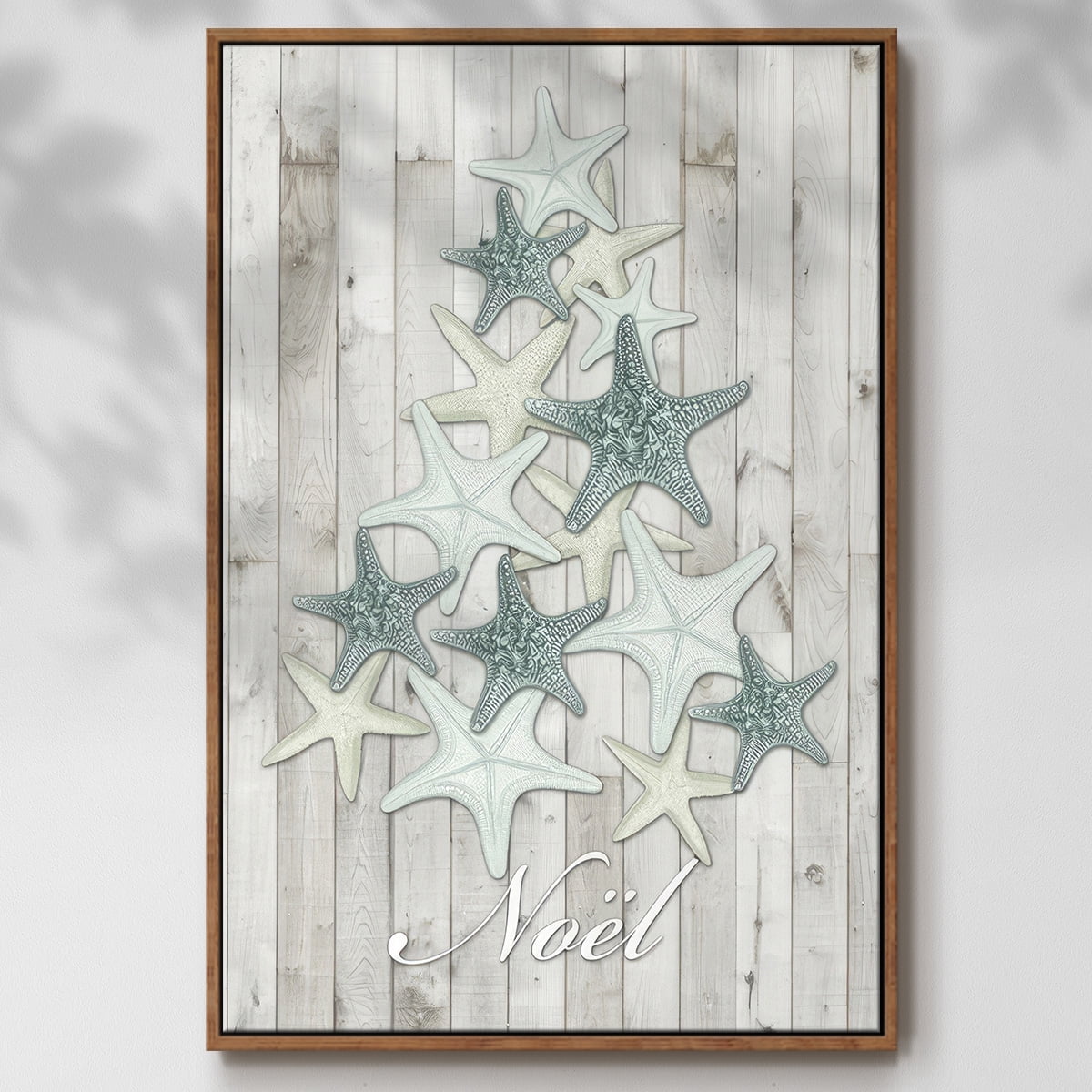 Coastal Christmas IV - Framed Gallery Wrapped Holiday Canvas - 17 x 25 - Rosewood Frame