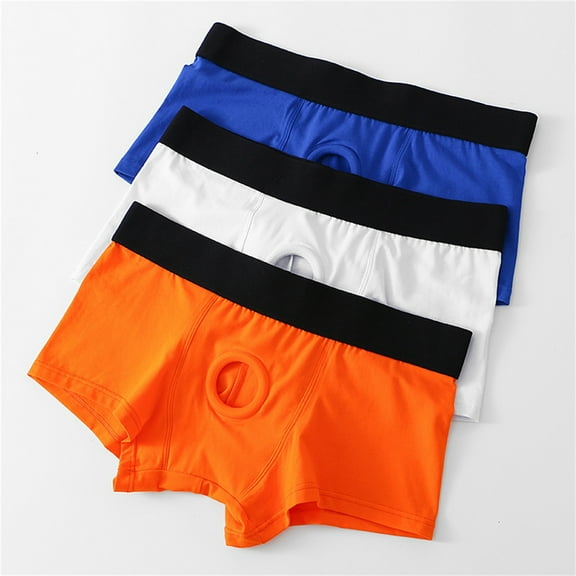 HEVIRGO Men Boxer Underwear Low Waist Breathable Design Front Opening Shorts Panties with Silicone Ring Daily Wear