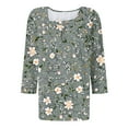 thumbnail image 5 of kttectoa Loose Pleated Ornamental Button Tunic Tops Womens Summer Tops Floral Graphic Blouse Square Neck 3/4 Sleeve Tee Tops for Ladies Delightful Street Wear, 5 of 5