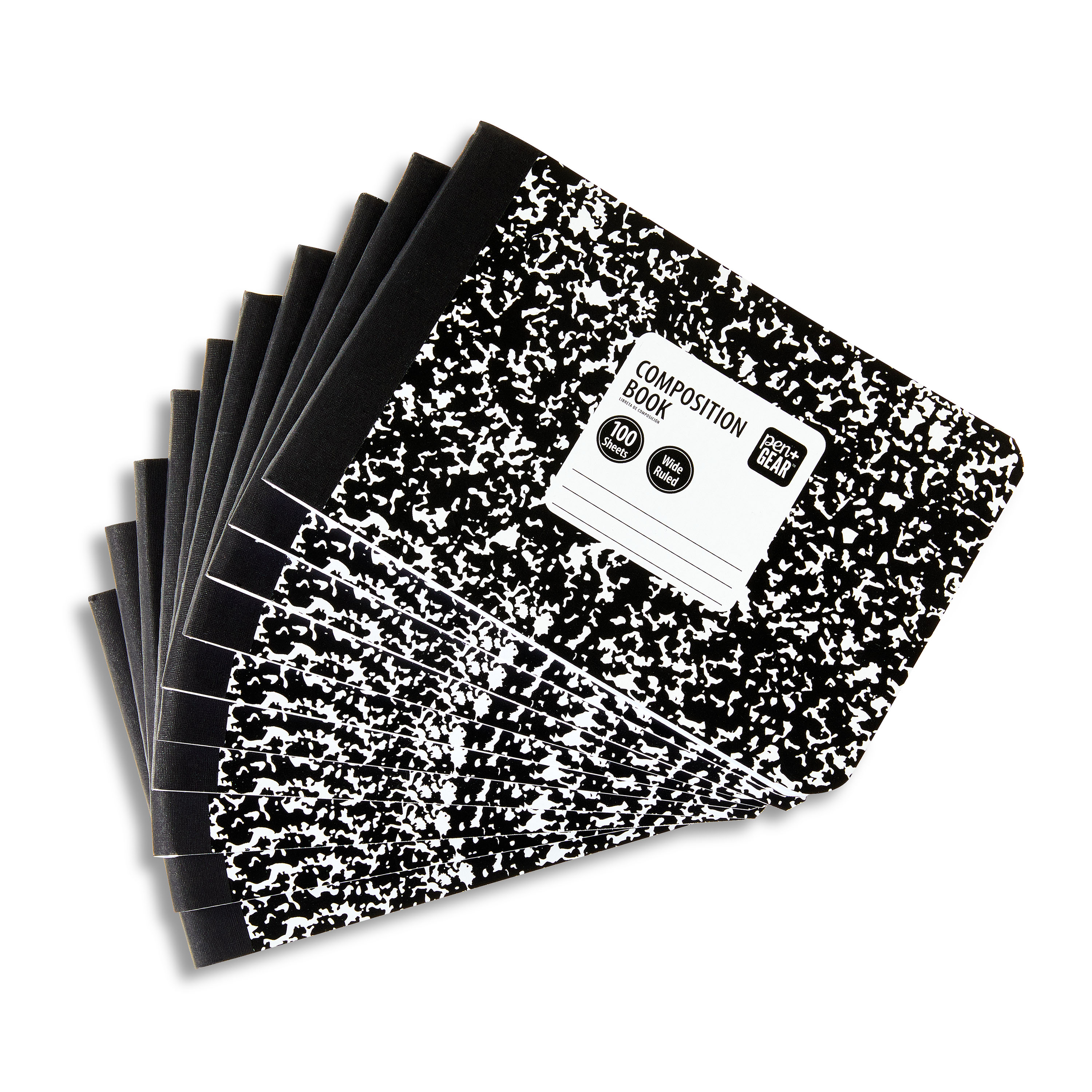 Libreta de composición mitad Pen+Gear de rayado ancho 7.5in x 4.88in blanco y negro 100 páginas paquete de 10 2