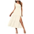 thumbnail image 1 of Kcodviy Robe Midi à Enfiler Décontractée d'Été 2025 pour Femme, une Épaule, Sans Manches, Smockée, Robes Maxi Décontractées pour Femme, Taille Élastique, Robe Midi à Étages pour Femme, Robe, 1 of 4