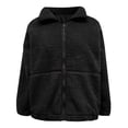 thumbnail image 4 of Women's Fleece Jacket, Oversized Zip Up Winter Coat, Soft Plush Outerwear, High Collar Warm Jacket, Casual Winter Coat, Fall Fashion Jacket, Pocket Detail Coat Black XL, 4 of 6