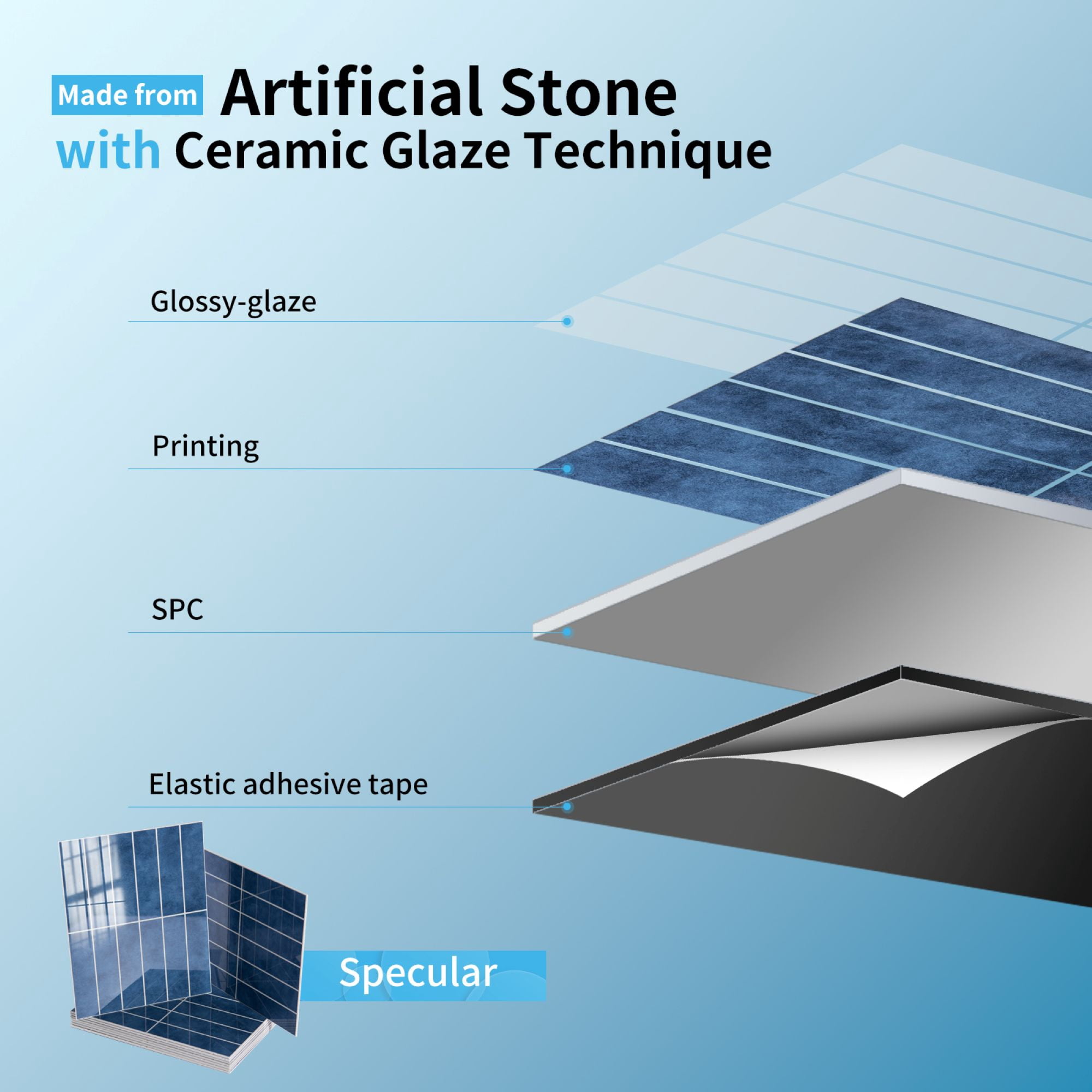 Art3dwallpanel 11.4''x9.1'' Faux Marble Peel & Stick Backsplash for Kitchen,Wall,Blue,7.2sq.ft.(Set of 10)