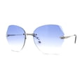 thumbnail image 2 of Womens Rimless Rhinestone Bevel Angular Lens Butterfly Sunglasses Silver Blue, 2 of 5