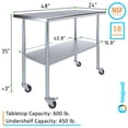 thumbnail image 3 of AmGood 48" Long x 24" Deep Stanless Steel Work Table with Casters | Mobile Metal Table, 3 of 9