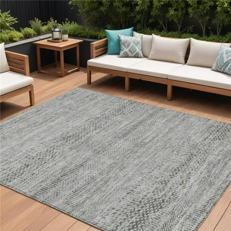 HomeRoots 615665 8 x 10 ft. Gray & Charcoal Striped Washable Indoor & Outdoor Rectangle Area Rug