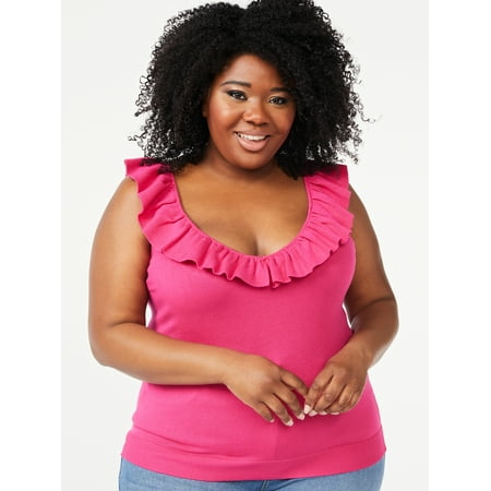 Sofia Jeans by Sofia Vergara Women's Plus Size 2-Way Ruffle Tank Top