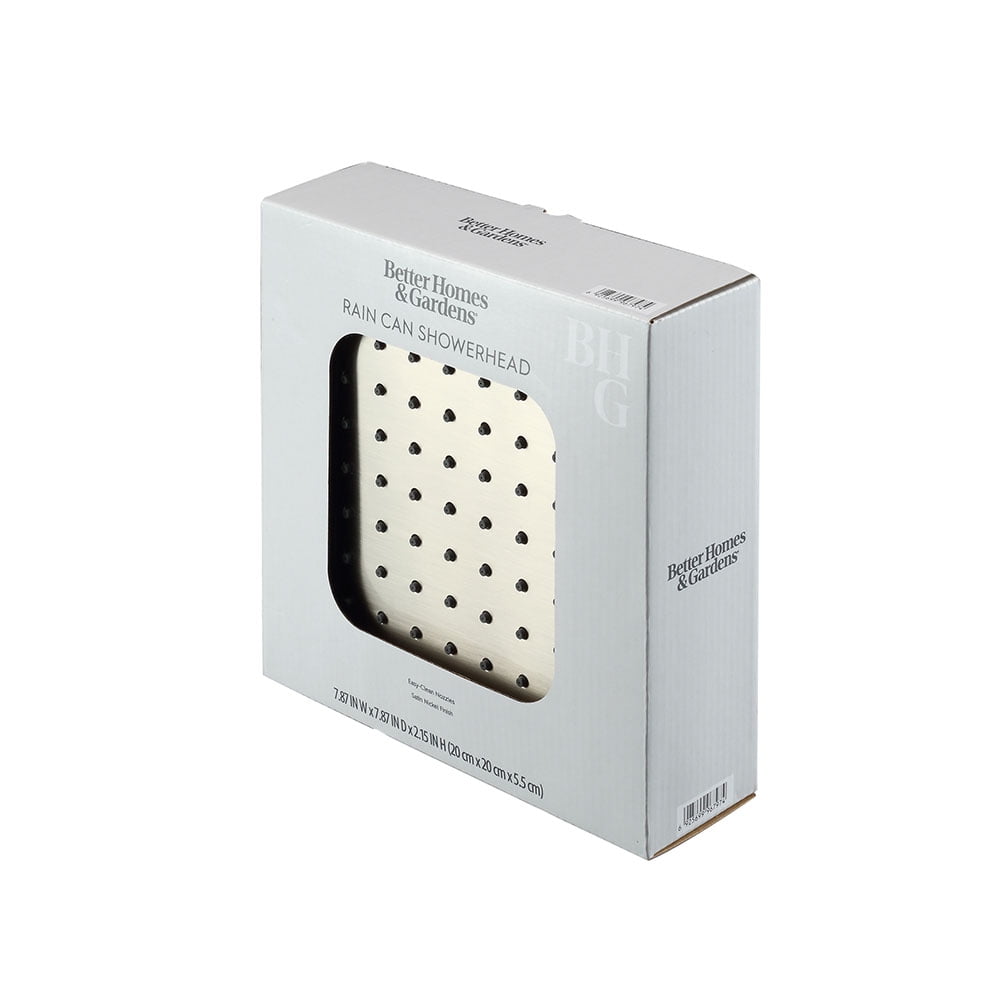 Better Homes & Gardens 1-Setting 8 in. Square Rain Showerhead in Brushed Nickel