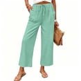 thumbnail image 2 of Hurxie Women's Pants Summer Palazzo Flowy Wide Leg Beach Trousers with Pockets Mint Green,M, 2 of 6