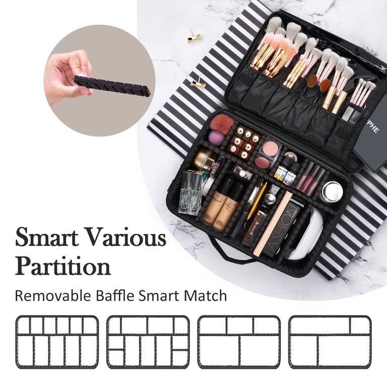 best makeup artist travel bag Relavel Large with 3 Removable Pouches, Train Case Cosmetic Organizer Carrying Box for Makeup Artists Hairstylist with Adjustable Dividers, Brush Holder and Shoulder Strap, Black : Beauty Large makeup bag size TANTO Makeup Backpack, Professional Cosmetic
