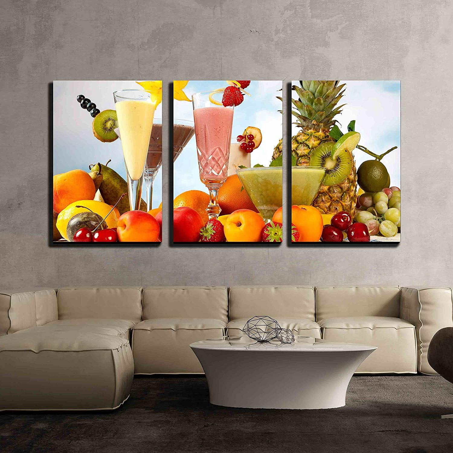 Bubble Tea Fruit Smoothie Canvas Wall Art - 4 Panel Set, Framed Modern Abstract Prints (48"x32" Total)