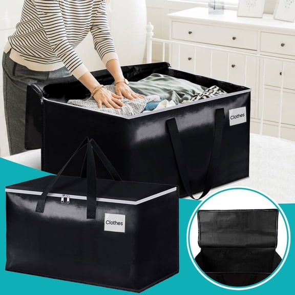 HOZADOIE 90 L Large Storage Bins with Lids, Moving Bags with Reinforced Handle for Clothing, Blanket, Comforters, Bed Sheets, Pillows and Toys, black
