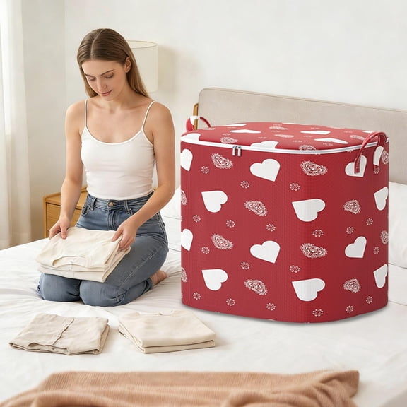 Tdxkok Red Round Zipper Storage Bag,Thickened Foldable Large Capacity Organizer,Multi-Use Packing Bag for Clothing Pants Blankets,Closet Organizer for Toys Home Storage